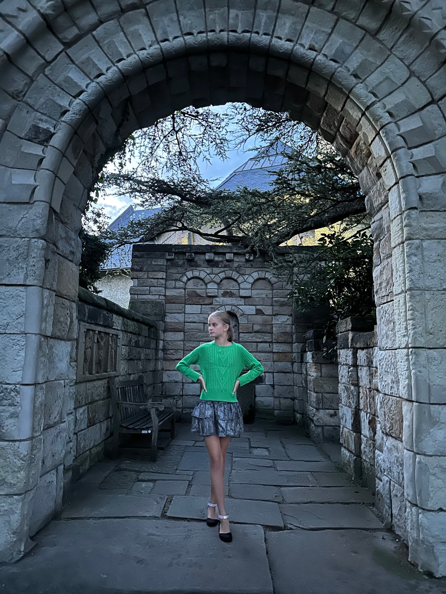 AA Green Braid-Knitted Sweater