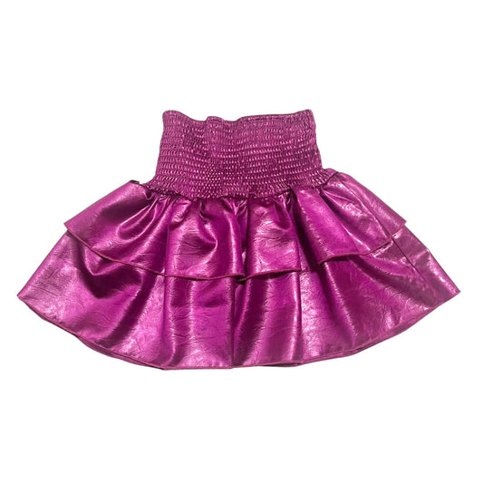 AA Fuchsia Metallic Smocked Ruffle Mini Skirt