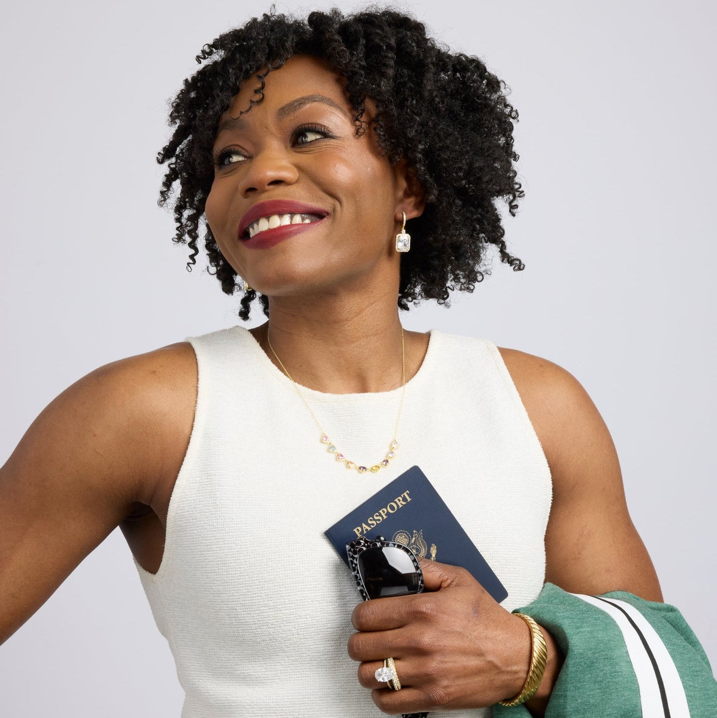 Hearts All Around Necklace - Colorful CZ Heart Charms | 14K Gold Plated Sterling Silver