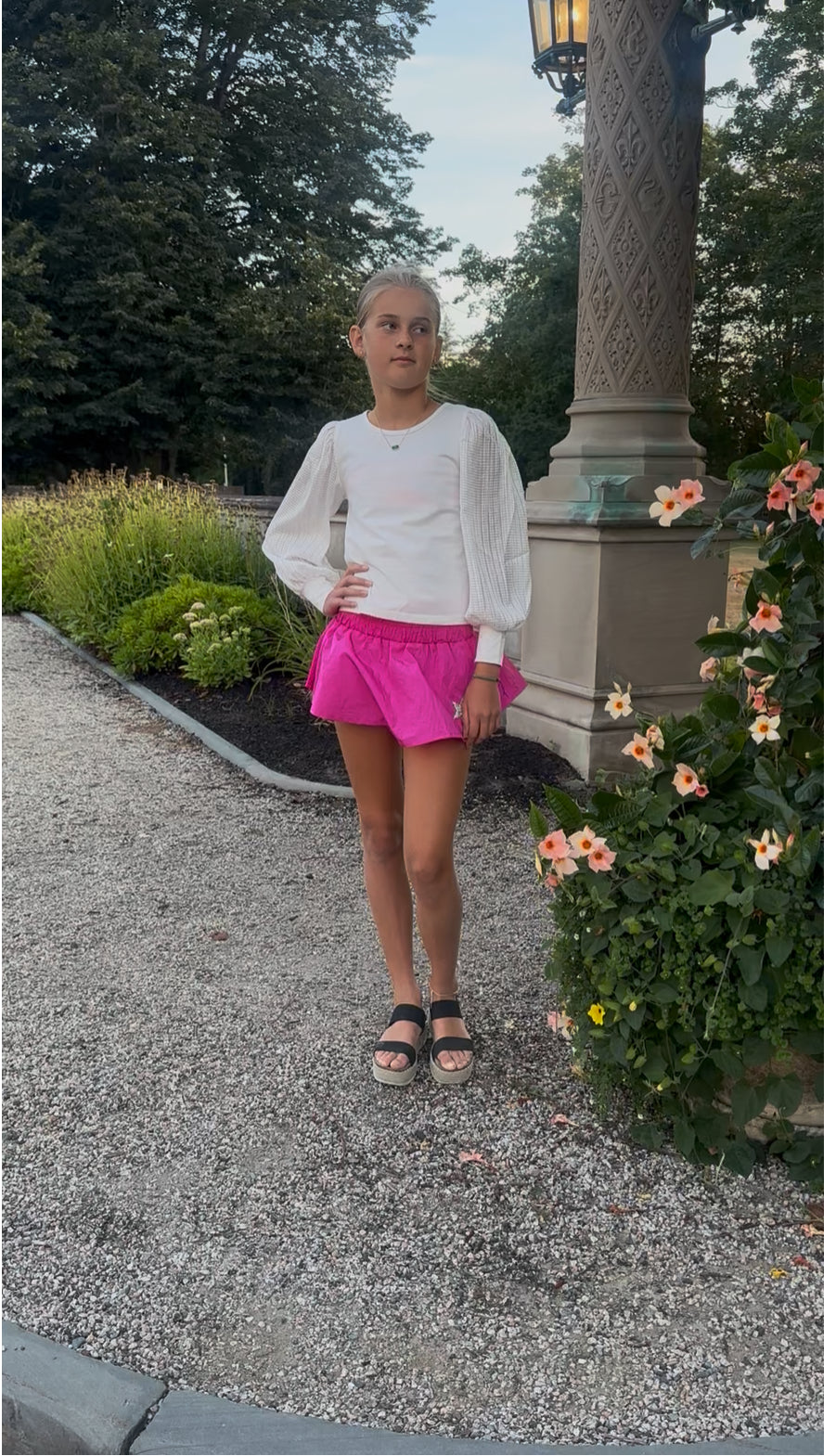 AA Fuchsia Gathered Double-layer Mini Skort