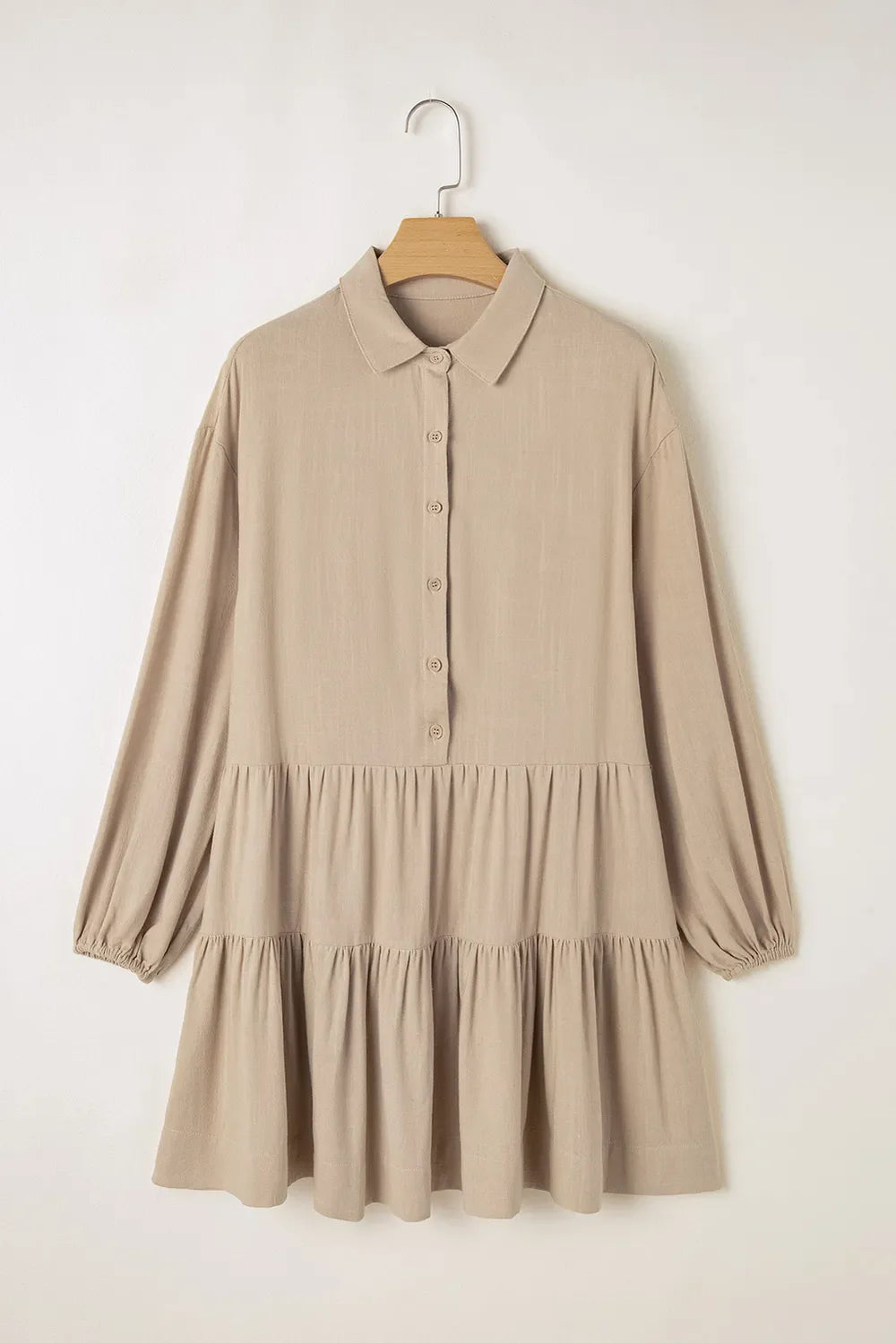 Tiered Collared Neck Balloon Sleeve Dress