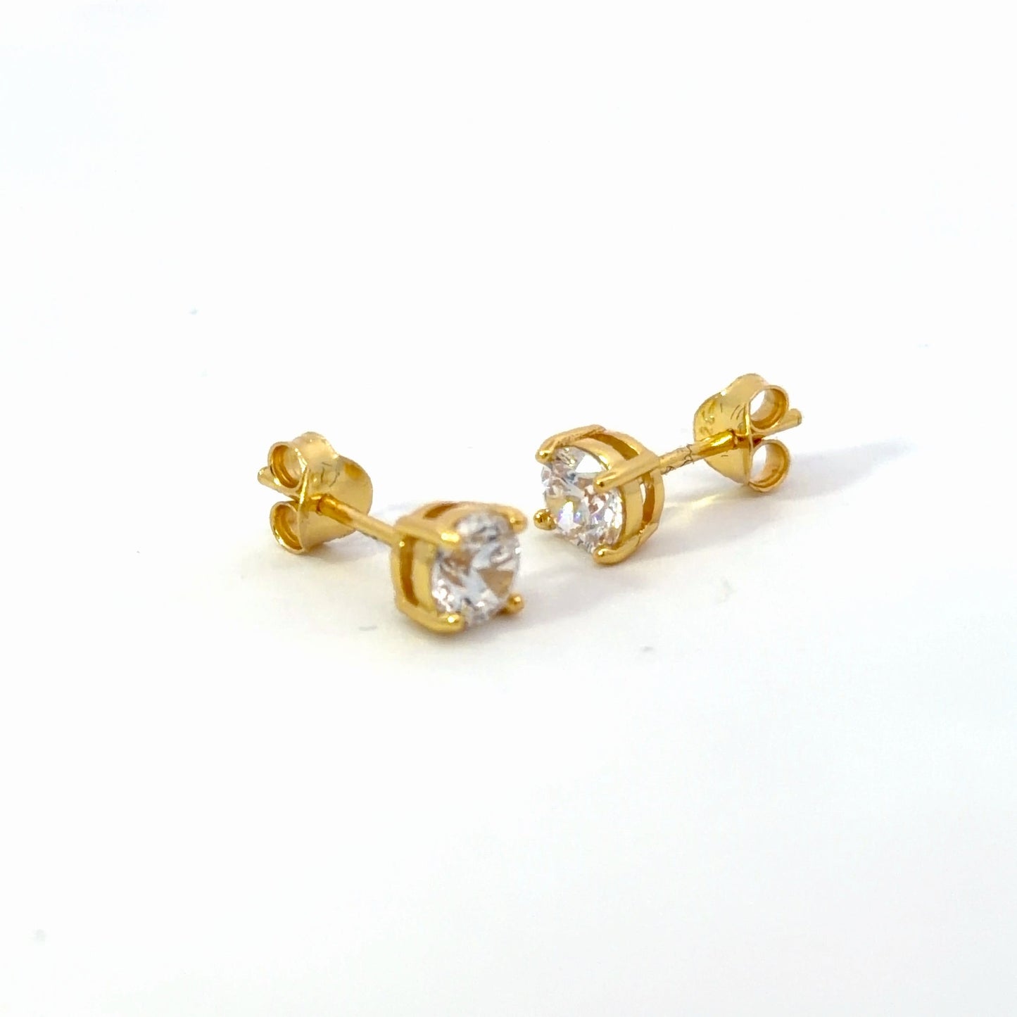5mm Round CZ Stud Earrings Gold - 18K Gold Plated 925 Sterling Silver AAA