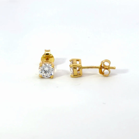 5mm Round CZ Stud Earrings Gold - 18K Gold Plated 925 Sterling Silver AAA
