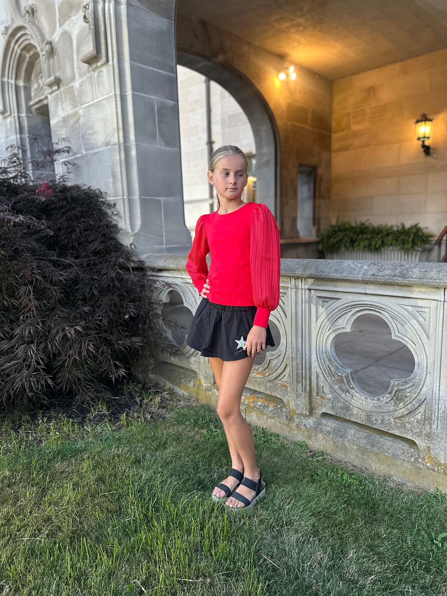 AA Fuchsia Gathered Double-layer Mini Skort