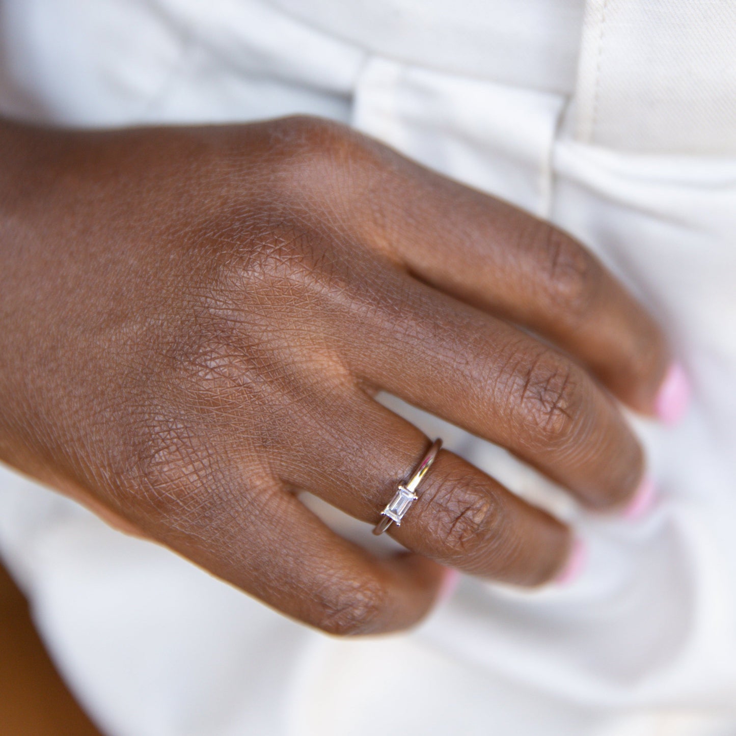Diamond Emerald-cut Stackable Ring in Silver - Happy Holiday Sparkle