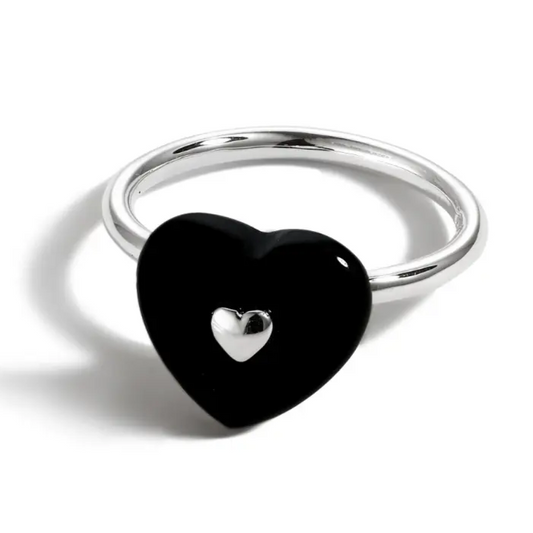 Black Heart Ring - Edgy Valentine's Day Statement Ring | 925 Sterling Silver