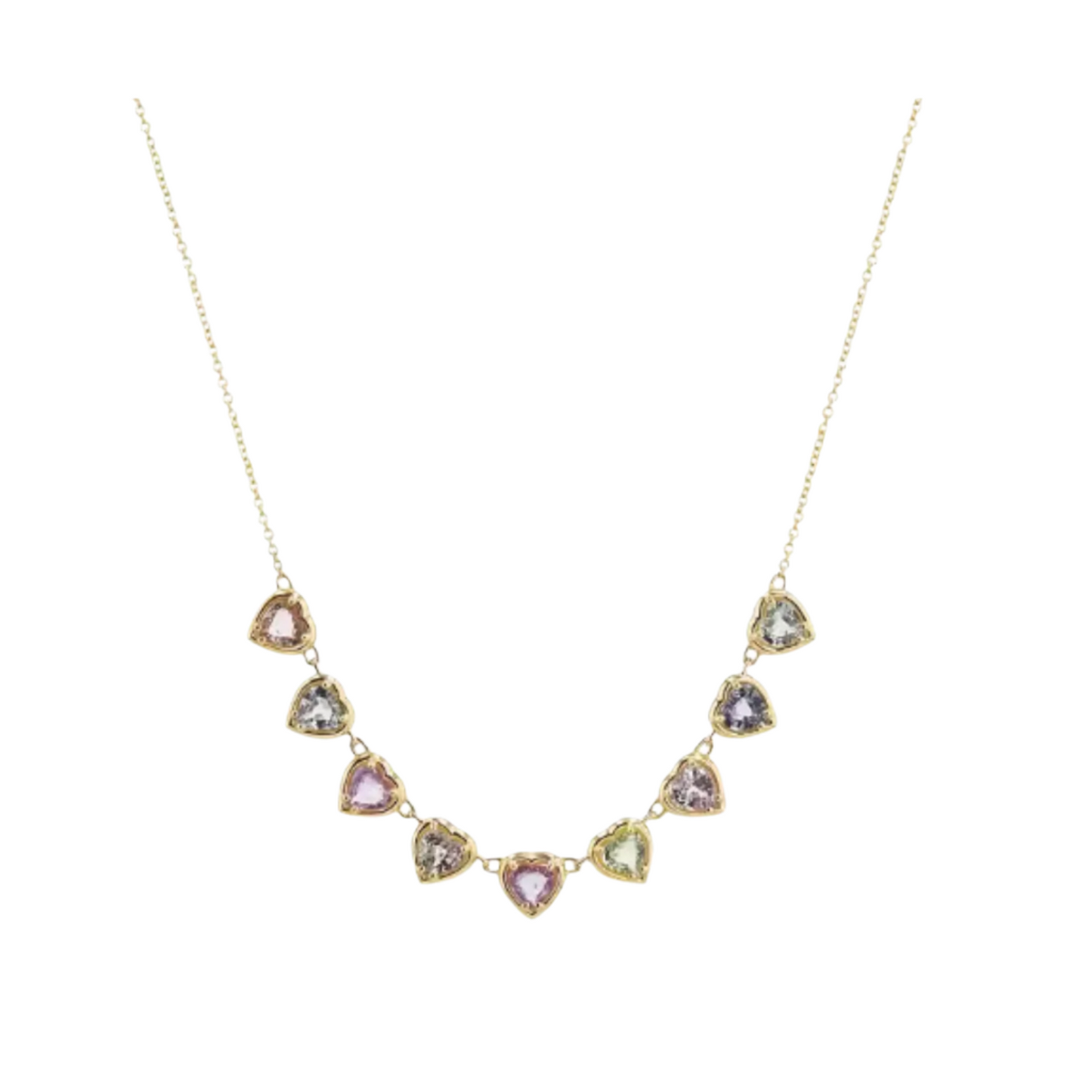 Hearts All Around Necklace - Colorful CZ Heart Charms | 14K Gold Plated Sterling Silver