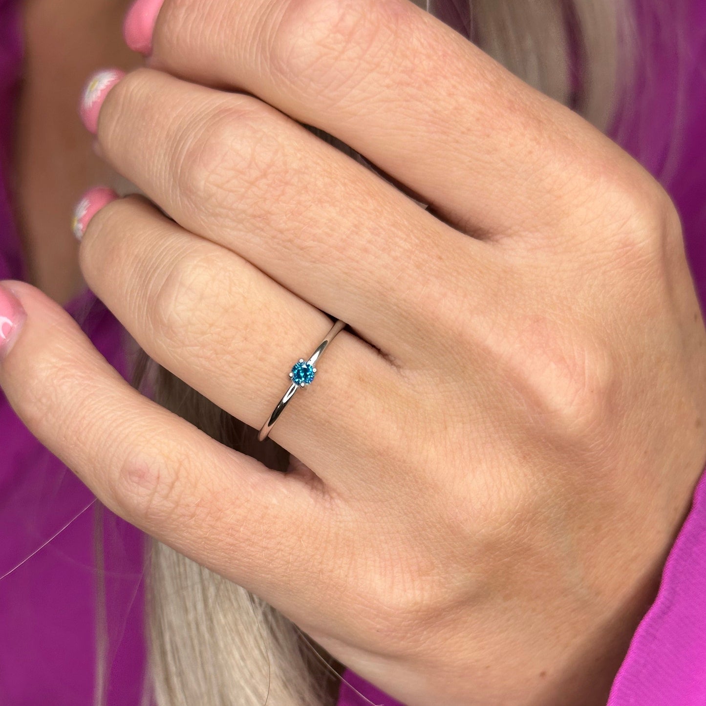Blue Topaz Round Stackable Ring in Silver - Get Ready for Your December Birthday!