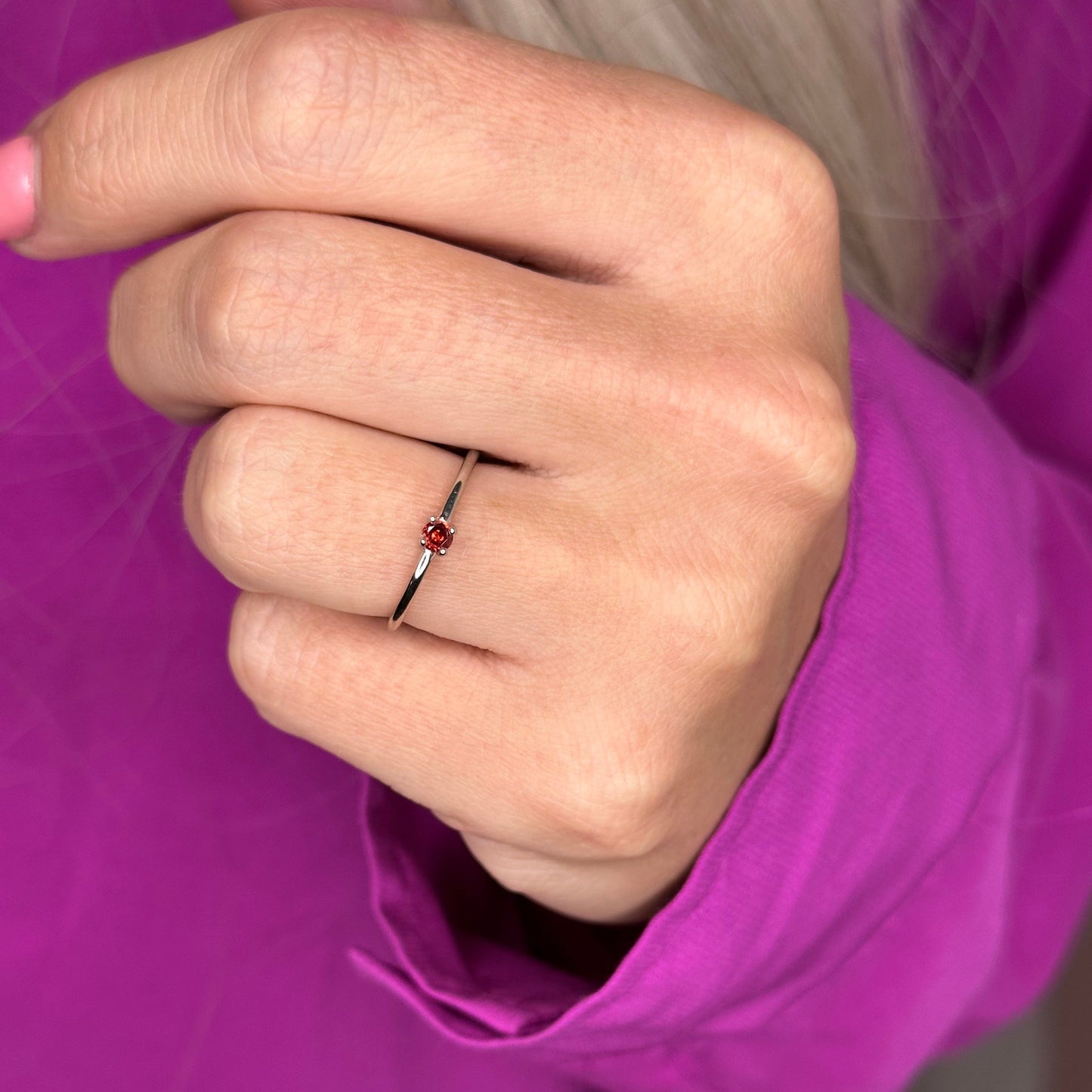 Garnet Round Stackable Ring in Silver - Get Ready for the Holidays!