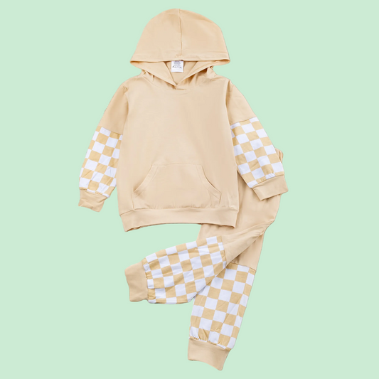 Cream Checker Boys Jogger Set