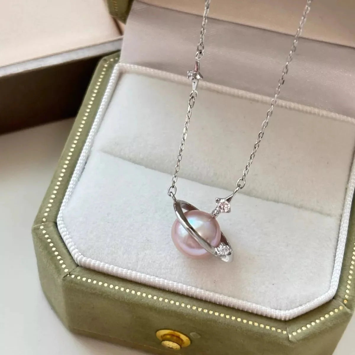 Pearl Planet Pendant Necklace 925 Sterling Silver