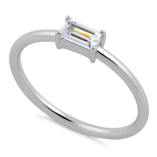 Diamond Emerald-cut Stackable Ring in Silver - Happy Holiday Sparkle