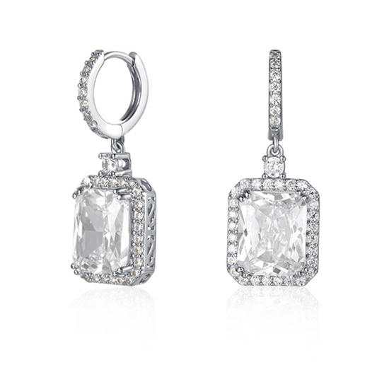 Emerald-cut Halo Earrings in Silver - Transitions Perfectly from Day to Night