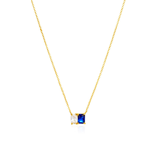 Seaside Necklace in Gold - Blue CZ Sterling Silver 18K Gold Plated Pendant