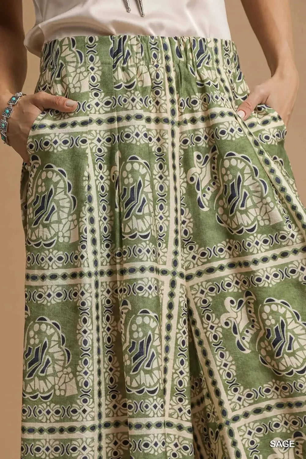 Umgee Bohemian Print Pants with Pockets