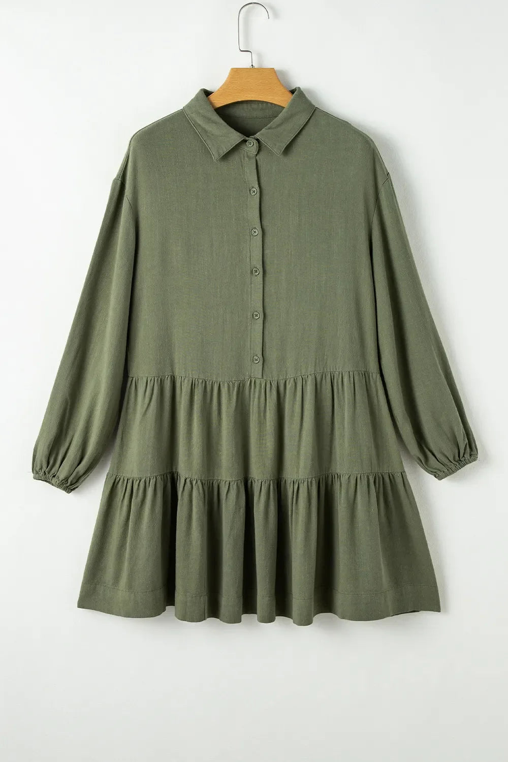 Tiered Collared Neck Balloon Sleeve Dress