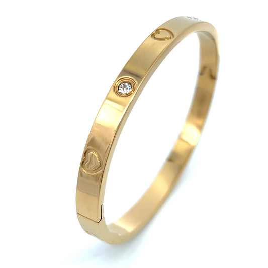 Heart Bangle Bracelet Stainless Steel - 18K Gold Plated Stacked Bangle
